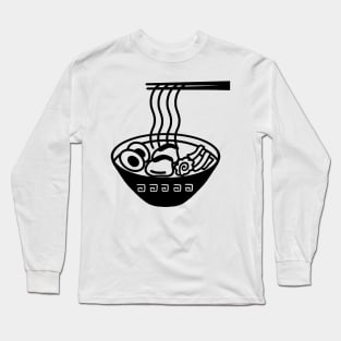 Simple Black and White Outline Ramen Logo Art Long Sleeve T-Shirt